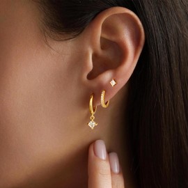 Gold Hoop Earrings for Women Stacks - Dainty Gold Plated Earring Sets for Multiple Piercing 3 Stud Small Hoop Earrings Set for 3 Holes Earring Stack Jewelry Gifts for Women