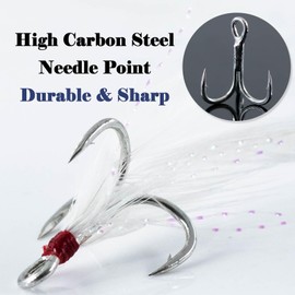 FishTrip Feathered Treble Hooks Fishing, 15Pcs Dressed Treble Hook Size 6 for Fishing Spoons Spinner Crankbait Jerkbait