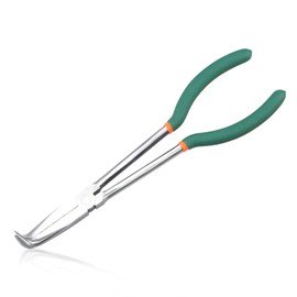 LEONTOOL 11 Inch Bent Nose Pliers 90 Degree Long Reach Pliers with Serrated Teeth Straight Extra Long for Hard-to-Reach Narrow Spaces and Limited Clearance Areas