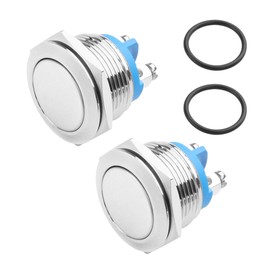 YACSEJAO 2 Pcs19 mm Momentary Push Button Switch 3A 24V IP66 Waterproof Stainless Steel Metal Round Power Switch with Waterproof Rubber Ring 2 Pin Screw Terminal (Flat Head)