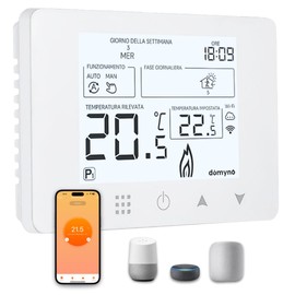 CRONOTERMOSTATO WIFI PROGRAMMABILE SMARTPHONE APP ALEXA TERMOSTATO CALDAIA DA PARETE O BOX 503 ALIMENTAZIONE 90-240 Vac domyno DOPPIA FUNZIONE RISCALDAMENTO/CONDIZIONAMENTO
