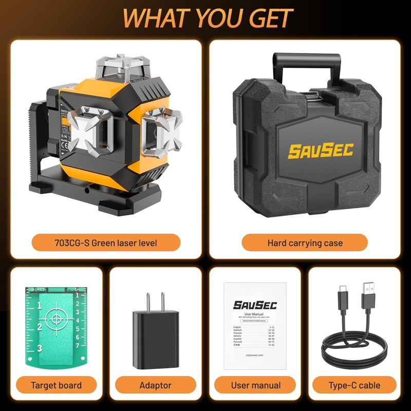 Laser Level 360 self leveling, SAVSEC 3 x 360° Brightness
