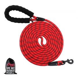Plutus Pet Long Rope Dog Leash, with Comfortable Padded Handle, Reflective Nylon Heavy Duty Rope Leash, 15FT 20FT 30FT Dog Training Leash for Small Medium Large Dogs (20FT, Red)