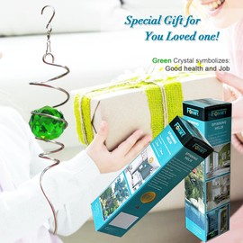 Fonmy Gazing Ball Spiral Tail -Decorative Wind Spinner Sun Catcher Rainbow Maker 11 inch Tail and 2 inch Green Crystal Orb. Indoor Outdoor Garden Decoration -13 inch Height