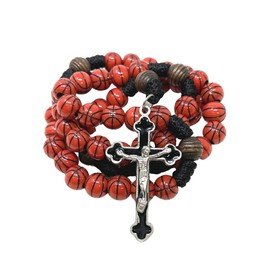 Needzo Basketball Rosary with Silver Tone Crucifix Black Enamel, Meaningful Keepsake Gift for Boys or Girls, Protection Rosaries for Athletes or Sports Team, Pack of 3