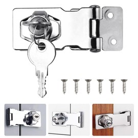 TOP-VIGOR 3 Inch Keyed Hasp Lock and Staple with Padlock, Heavy Duty Shed Lock Door Lock Hasp Safety Twist Knob Locking for Cabinets Drawer Gate, Silver