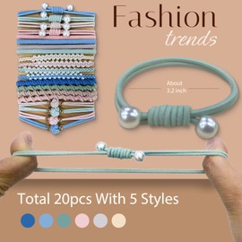 Hair Ties for Women Girls, 20 Pcs Boho Dual-Use Bracelets and Hair Tie for Thick Hair/Pony Tails, No Damage No Crease Elastics Hair Rubber Bands Ponytail Holders (Adorable)