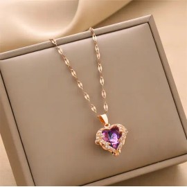 Dijes Para Mujer Collar Corazón cadena chapado en oro rosa 18k zirconia cúbica mujeres