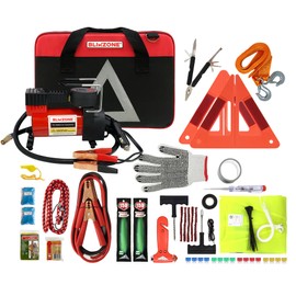 BLIKZONE - Car Emergency Kit for Vehicles Road Trip, with All The Essentials for Emergency car kit for Women as Tire Repair Kit, Jumper Cables, Digital Air Compressor and More car Safety Accessories