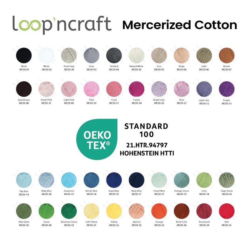 Mercerized Cotton, Natural White, Loopncraft, 50 g, Amigurumi Yarn, Premium,