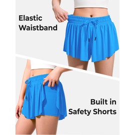 BOOPH - Pantalones cortos deportivos con bolsillos interiores para niñas, correr, tenis y deportes, Azul Real, 11-12 Años