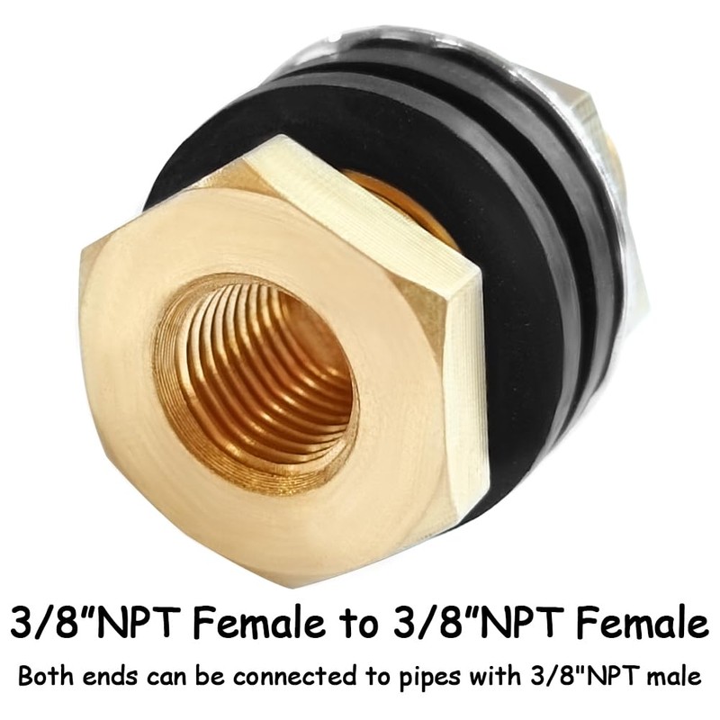 Brass Thru-bulk Coupler 3/8" NPT Female x 1/2" Male Bulkhead,