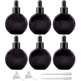 PYAWI 6Pcs,2 oz Black Glass Dropper Bottles for Essential Oils,60ml flat round perfume bottle with Eye Droppers,for Essential Oils,Perfumes, Serums,Leakproof for Travel (Black)