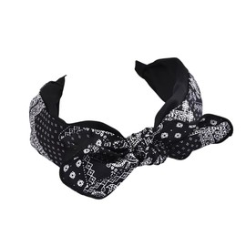 Kefley Black Bandanna Bow Headbands Wide Bow-Knot Top-Knotted Headband for Women Boho Turban Headband Headwraps Headwear Hair Hoop Western Ethnic Hair Accessories for Women