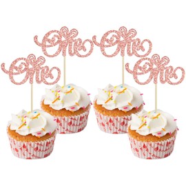 Ephlyn - Juego de 24 piezas de adornos para cupcakes con purpurina para el día de San Valentín, para el día de San Valentín, para baby shower, cumpleaños, fiesta, decoración de pasteles, color oro