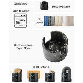 Zoeeker Sponge Holder for Kitchen Sink, Ceramic Sink Caddy Scrub Sponge Rack Sponge Tray for Sponges, Scrubbers, Kitchen Sink Accessories, Black