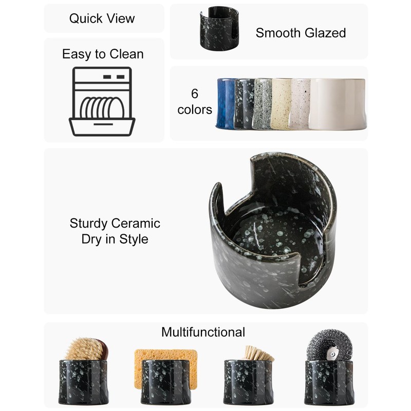 Zoeeker Sponge Holder for Kitchen Sink, Ceramic Sink Caddy Scrub