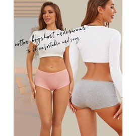 ALL OF ME Cotton Underwear for Women Boyshort Panties Full Coverage Boxer Briefs Stretch Boy Short Undies 6 Pack