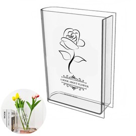 Clear Book Vase,Book Flower Vase,Acrylic Clear Book Shaped Vase with Flower Printed Bookshelf Decor for Floral Arrangement,Table Decorations Centerpiece,Home Decor without Flowers