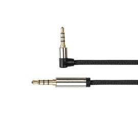 PYTHON Series Premium Audio AUX 3.5 mm Jack Cable 4-Pin - 1 m - Full Metal Plug with 2 mm Step for Protective Cases on Both Sides - Angled on One Side - Copper Conductor - Textile Braid - Black