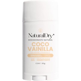 NaturalDry Desodorante Natural que SÍ FUNCIONA Delicioso aroma Coco Vainilla Sin Aluminio Sin Parabenos Desodorante Mujer No macha la ropa Protege del mal olor hasta 24 Horas 50 G