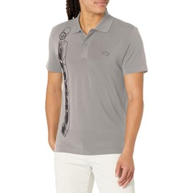 Lacoste Men's Sport Movement Polo Shirt Signature 3D, Cement, Small