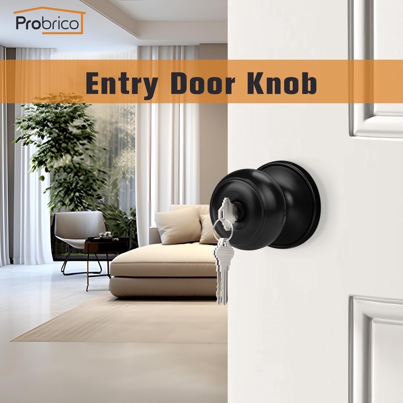 Probrico Keyed Entry Door Locks Black Door Knobs, Interior Door
