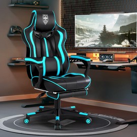 Vonesse Gaming Chair for Adults Gaming Chairs with Footrest Reclining Computer Gaming Chair for Heavy People Gamer Chair Big and Tall Ergonomic Game Chair Racing Chair with Lumbar Pillow(Teal/Cyan)