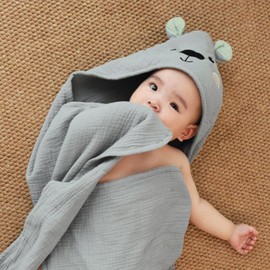 MHJY Hooded Baby Towel 100% Muslin Bath for Newborns, Ultra-Soft & Absorbent Infant Essentials with Animal Design, Unisex, 76 x 76cm