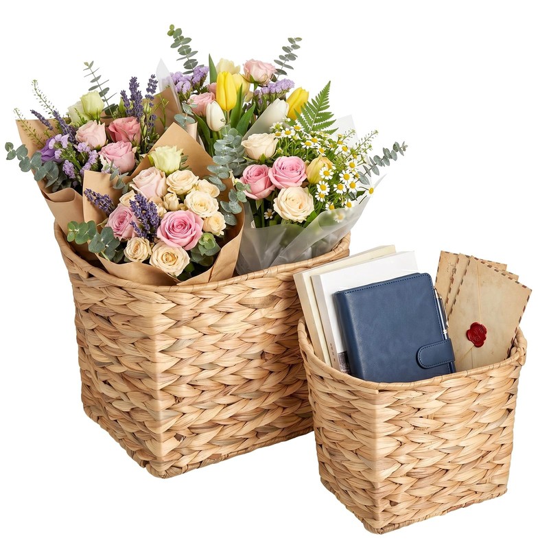 Set of 2 Woven Hanging Wall Basket for Organizing and