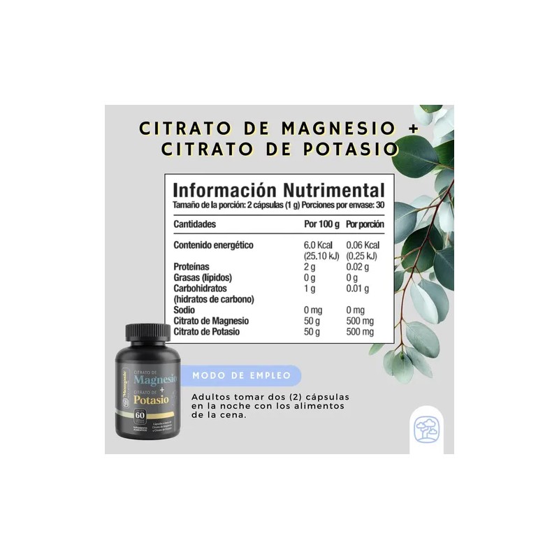Citrato Magnesio Potasio Momosie Suplemento Alta Absorción Mujer Hombre Cápsulas