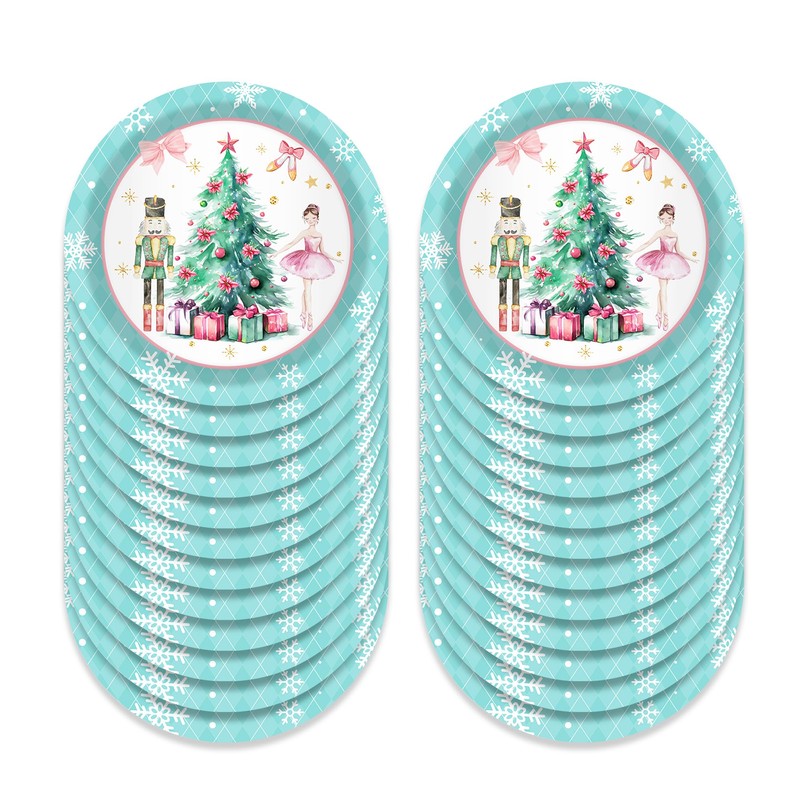OXYLIPO 7" Green Nutcracker Plaid Paper Plates Green Nutcracker Plaid