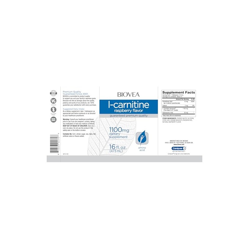 BIOVEA L-Carnitina Liquida 1100 mg sabor frambuesa con 473ml