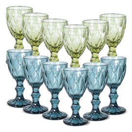CHLJAR 2oz Vintage Wine Glasses Set, 12-PCS Glass Water Goblets Shot Glass, Mini Embossed Floral Decorative Crystal Glass Cups Set, Red Wine Glass for Wedding, Party and Bars, Dishwasher Safe