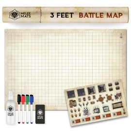 Melee Mats DND Map Starter Kit - 24” x 36", Wet/Dry Erase Battle Terrain Grid - Ultimate Tabletop Gaming Experience with Accessories