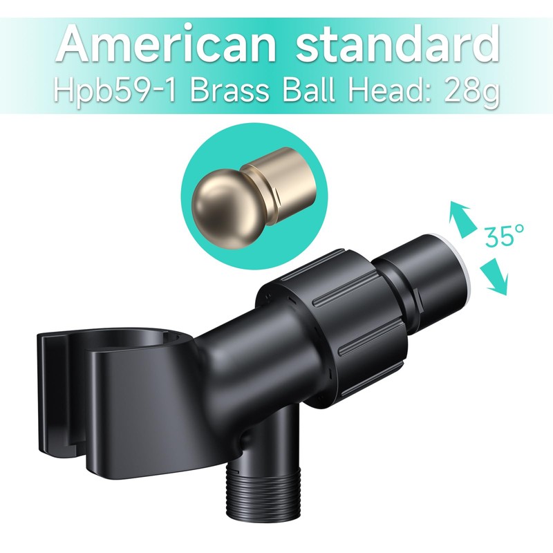 Adjustable Handheld Shower Head Holder- Premium ABS Bracket- Brass Ball