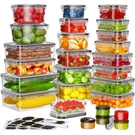 52 PCS Food Storage Containers with Lids Airtight (26 Containers & 26 Lids), Leak proof Meal Prep Container Set for Kitchen Storage, BPA-free, PVC-free Plastic, Microwave/Dishwasher Safe, Labels & Pen