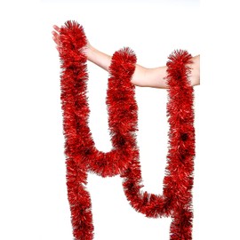 2 Pack Red Super Duper Thick Tinsel Garland 50 Ft Total (Two Strands Each 25 ft Long) (Red, 50 Ft. (Two 25 ft Tinsels) 2 Pack