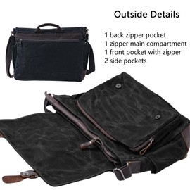 [Upgraded] Vintage Messenger Bag, 15.6 Inch Laptop Crossbody Shoulder Bags, Heavy Water-resistant Canvas Satchel for Men