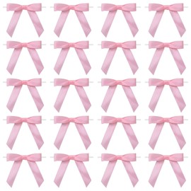 yueton 50PCS Pink Satin Twist Tie Bows Cute Ribbon Tie Bows for Tying Up Packages Treat Bags Present Bags Gift Wrapping