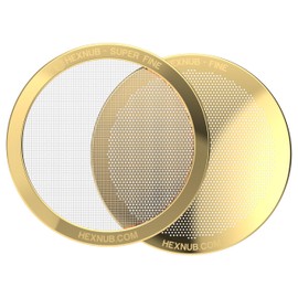 HEXNUB - Reusable Metal Filters for AeroPress Coffee Maker, Stainless Steel Filter Fits AeroPress Original & Go Cafe Press, Fuller Bodied Coffee Than Paper Filters - GOLD 2-PACK