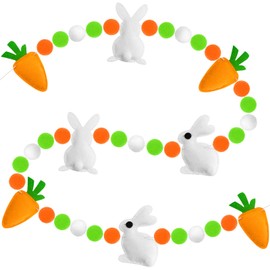 8.2ft Pre-Strung Easter Garland for Mantel Bunny Felt Garland with Colorful Pom Pom for Mantel Easter Spring Home Party Decorations