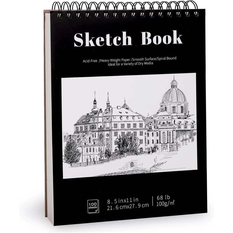 Prudiut 1 Pack /100 Sheets Sketch Book, 8.5 x11 Inch