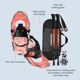 Retrospec Drifter Kids Snowshoes Bundle with Adjustable Trekking Poles - Lightweight Aluminum Hiking Sticks Collapsible for Boys & Girls All Terrain - Walking Sticks with Carrying Bag