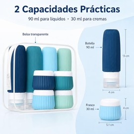 Kit de Viaje 8 Piezas Botellas de Silicona | Envases para Viaje Rellenables 30/90ml a Prueba de Fugas, Set de Botes de Viaje para Champú, Loción y Cos