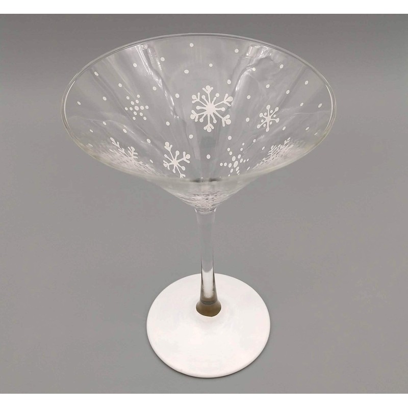 White Snowflake Martini Glass - Hand Painted - Winter Snow