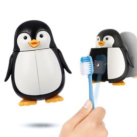 Flipper Fun Animal Penguin Toothbrush Cover – Kids Toothbrush Holder with Cover – Toothbrush Holders for Bathrooms - Suction Cup Toothbrush Holder