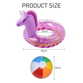 1 Rainbow Horse Swimming Ring, 1 6-Color Beach Ball, Inflatable Swimming Ring, Glittering Sequin Floating Swimming Ring, Children'S Fantasy Swimming Ring, Summer Swimming Pool Accessories