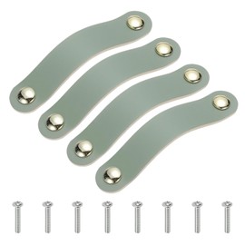 PATIKIL Leather Drawer Pulls, 4 Pcs Leather Handle Double Hole Cabinet Dresser Knobs with Screw for Bathroom Kitchen Dresser Cupboard Door, Blue