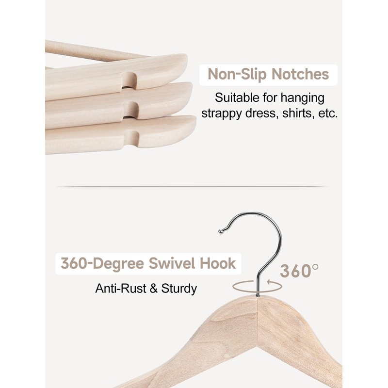 StorageWorks Clothes Hanger 20 Pack, Wooden Coat Hangers for Shirts,